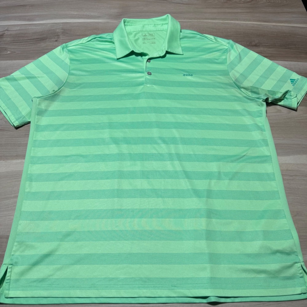 Adidas Golf Polo Mens XL Mint Green Striped Climacool Short Sleeve Shirt XL